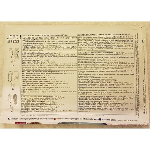 Disney's Frozen Child Hats, Mittens & Scarves Simplicity Sewing Pattern J0203 - Picture 3 of 5